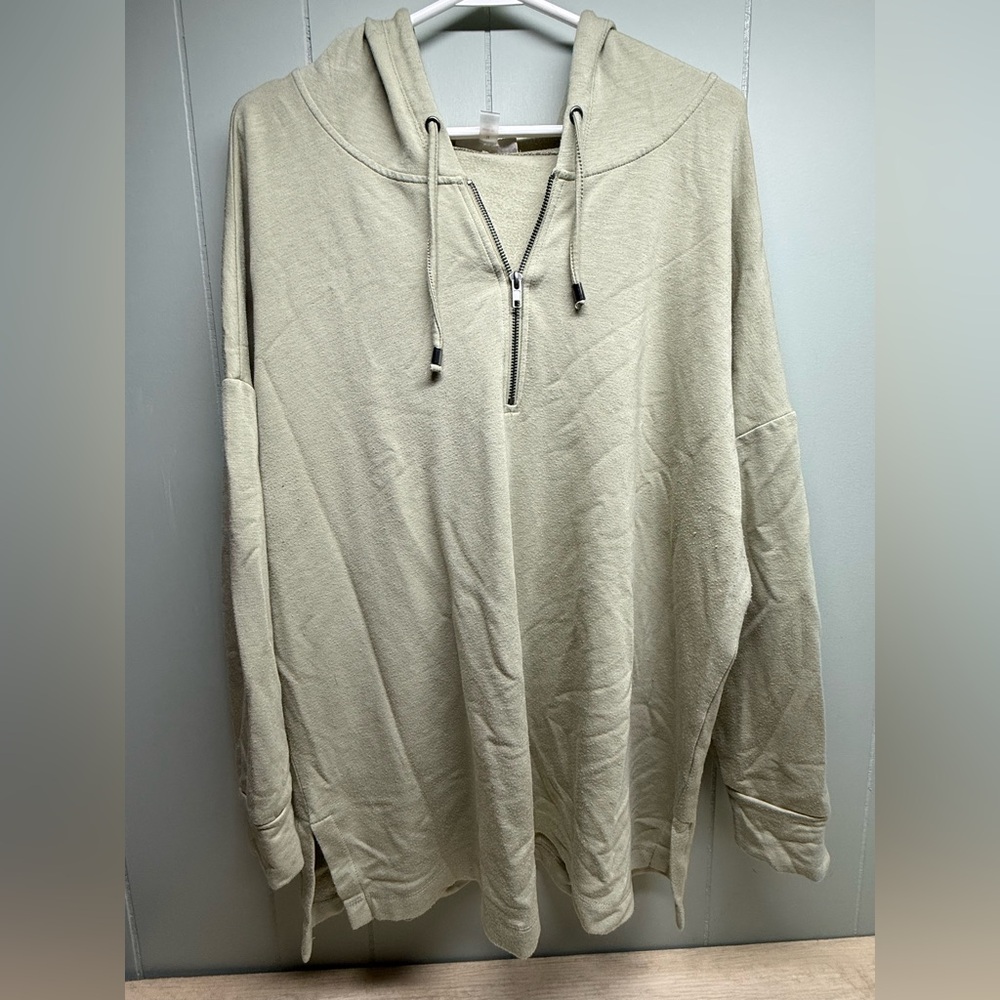 Cable & Gauge Beige Half-Zip Hoodie Sweatshirt